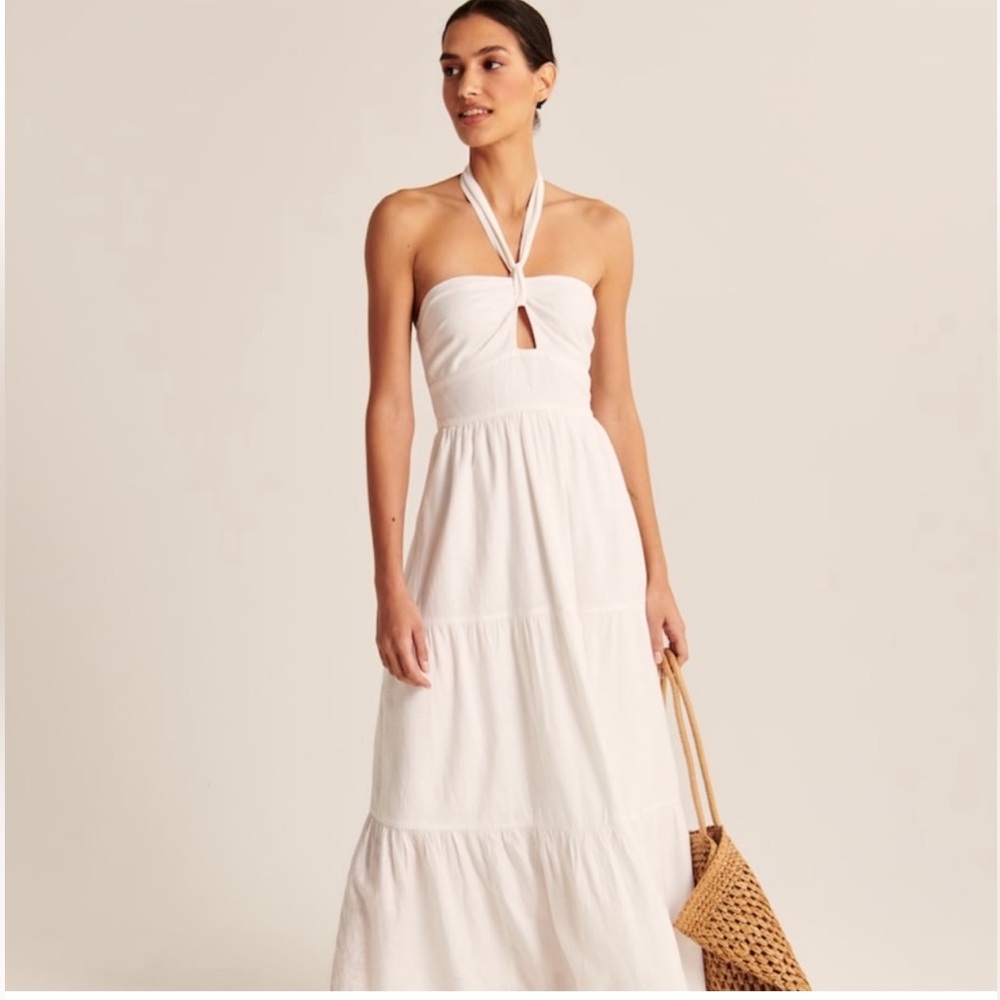Abercrombie Knotted Halter Maxi Dress - White, Size SP